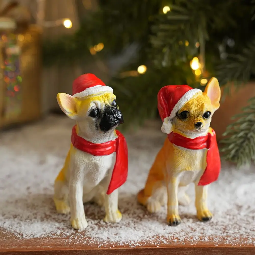 Creative Christmas Hat Dog Sculpture Sitting/Standing Position Modern Deer Desktop Ornament Durable Cute