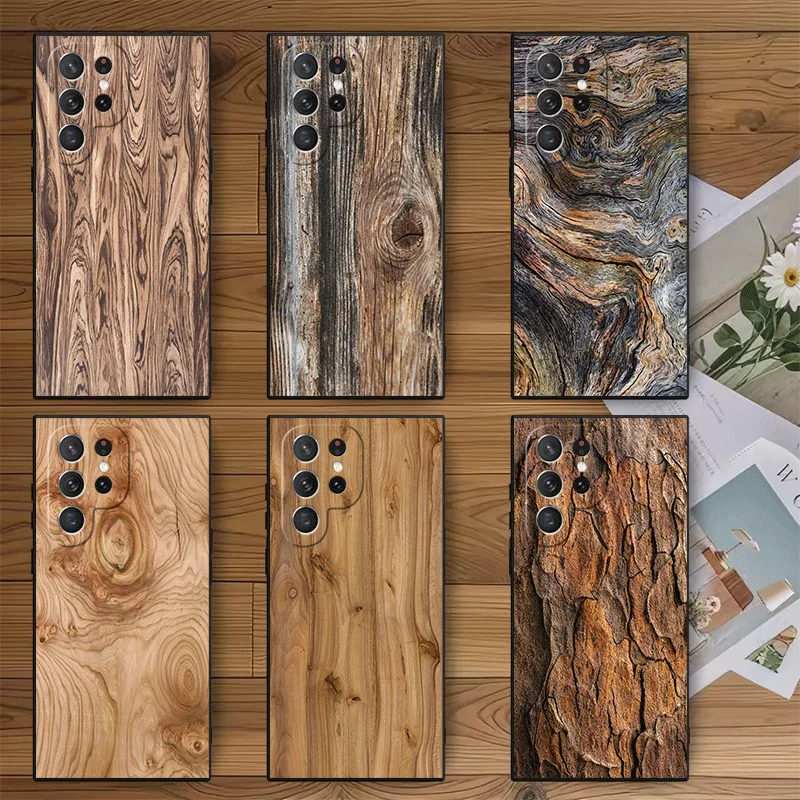 Vintage Wood Grain Pattern Soft Phone Case for Samsung Galaxy S23 S24 S25 S26 Ultra S22 Plus S21 FE S20 + S25 Edge Black Cover F