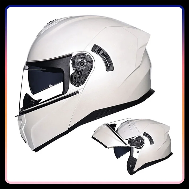 

Vintage Full Face Helmet Dual Visor Flip Up Motorcycle Helmets Men Women Double Lens Modular Riding Helm Scooter DOT Certified