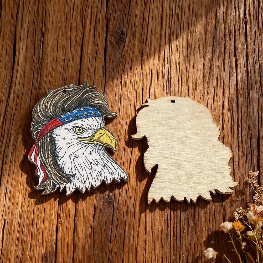 2pcs Wooden Eagle American Flag Pendant USA Patriotic Independence Day Celebration Hanging Ornament Decor DIY Jewelry Making