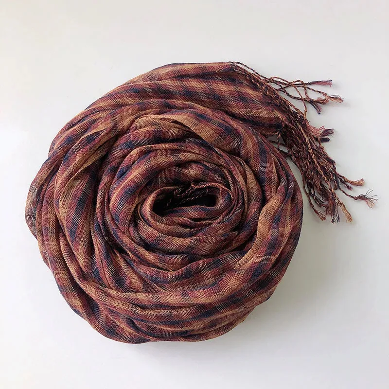 الربيع والصيف جديد الكتان الصغيرة منقوشة وشاح رقيقة تنفس المرأة الأوشحة شرابة شال طويل 60x180 سنتيمتر