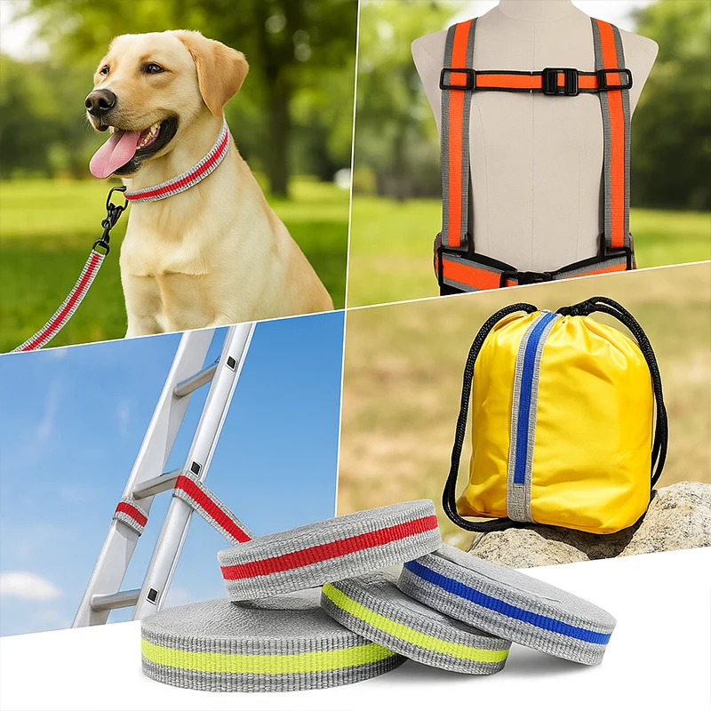 

5/10M 15/20/25mm Reflective Webbing Straps Ribbon Band Bag Strap Belt Sling Pet Collar Decor Bias Binding DIY Sewing Accessories