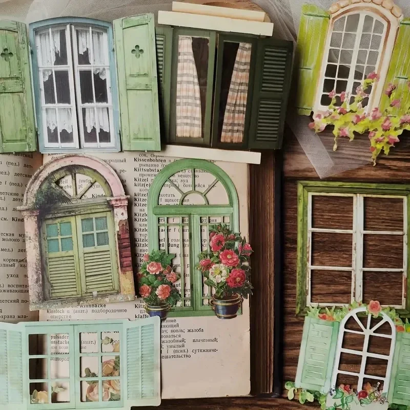 10 أوراق هيكل عظمي للباب والنافذة ملصقات هيكل عظمي نافذة كولاج كتيب مواد ديكور لوازم المواد اليدوية ذاتية الصنع