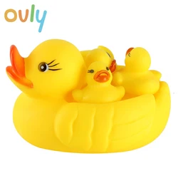 Ovly Yellow Duck Family with Squeeze Sound Bath Toy Soft Rubber Float Cute Duck Play Bath Christmas Gift For Children Kids Baby
