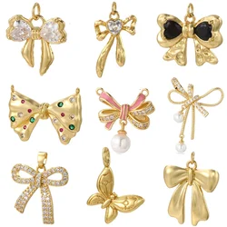 Cute Bow Tie Charms for Jewelry Making Supplies Gold Color Butterfly Animals Dijes Diy Woman Earrings Bracelet Necklace Jewelry