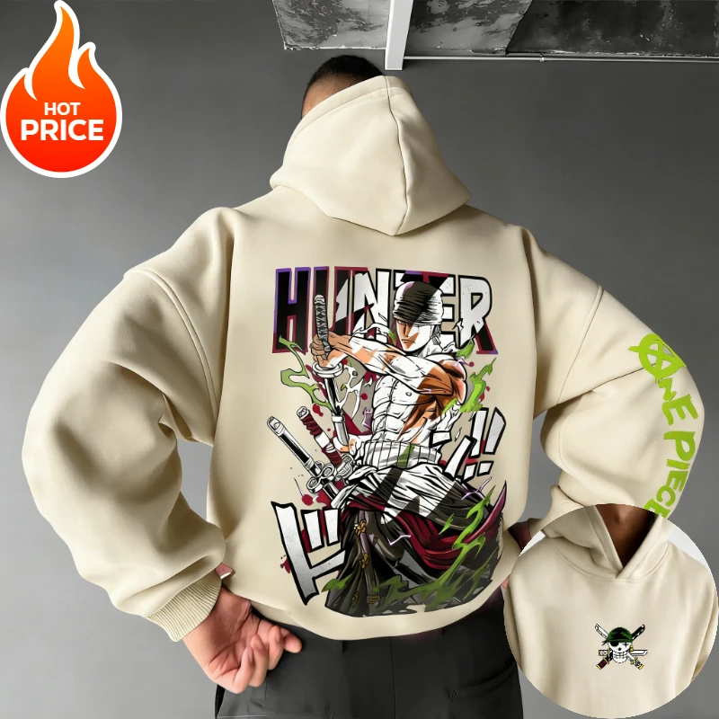 Anime One Piece Zoro Harajuku Streetwear Męska Bluza Vintage Streetwear Zimowa Damska Bluza z Kapturem Oversize z Długim Rękawem