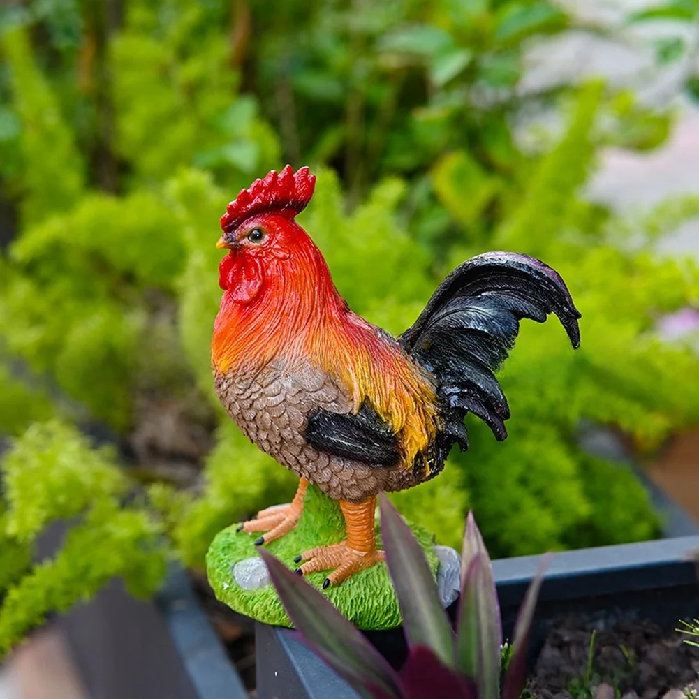 Hand painted resin rooster figurine for farmhouse garden decor outdoor sculpture synthetic weather resistant decoration