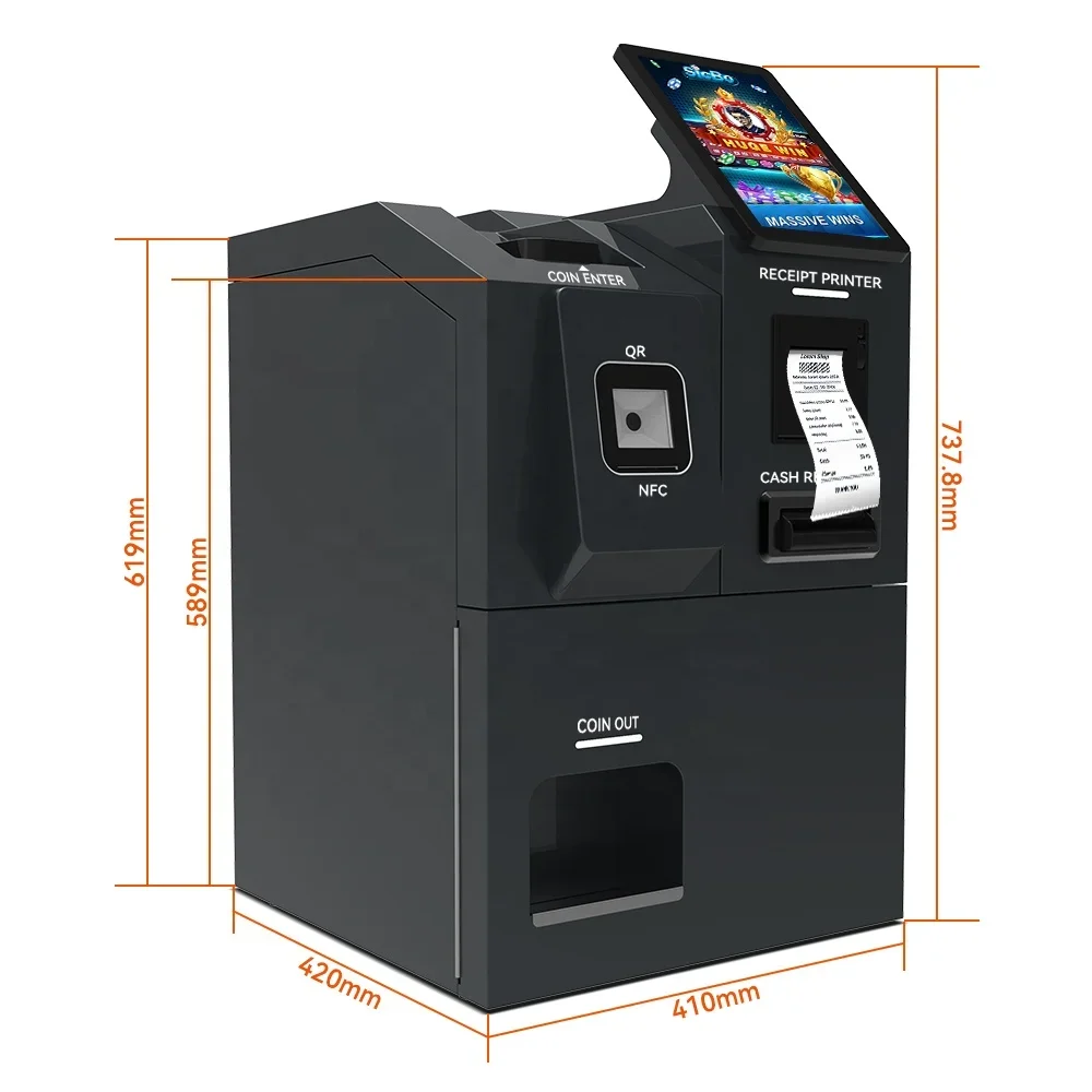 Self-service Check-in Inquiry Terminal Currency Machine 10.1''  Interactive Touch Screen Kiosk Ordering Printer Qr Code Scanner