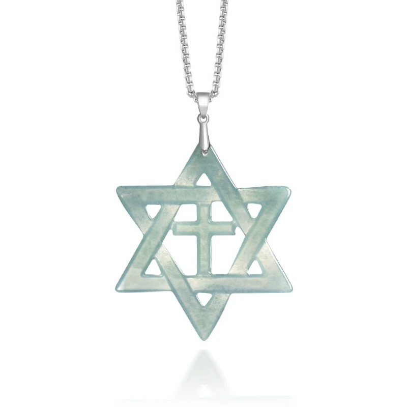 

Authentic A-grade Jadeite Blue Water Hexagram Cross S925 Silver Pendant Men's and Women's Fashion Charm Jewelry Necklace