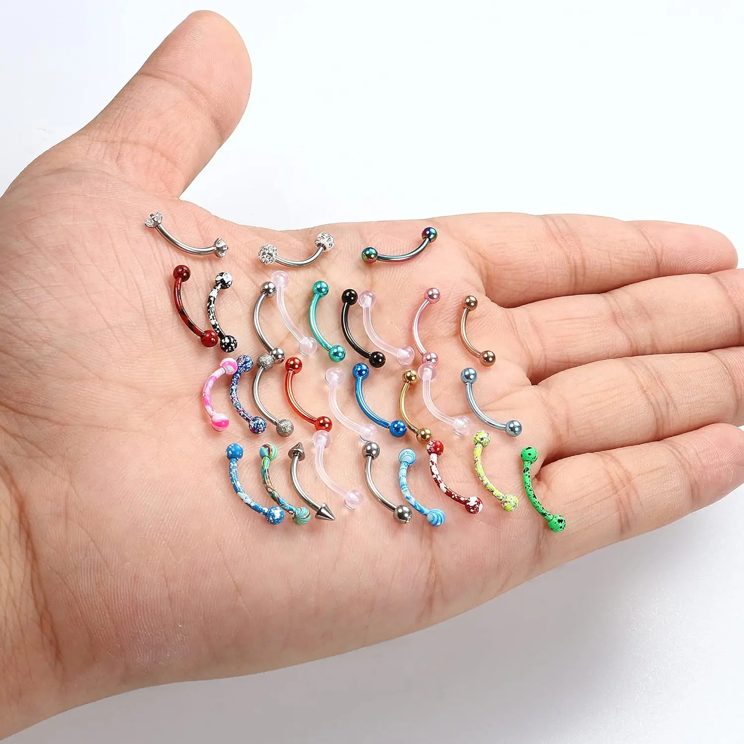 Drperfect 16G Surgical Steel Curved Barbell Eyebrow Rings Tragus Lip Belly Button Piercing Rook Daith Earrings for Women Men