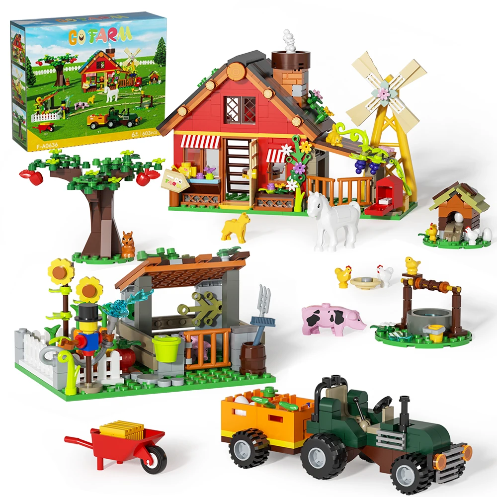 Gobricks Rural Farm Animal Series Building Block Set Ranch Yard DIY Bricks Assembled Toys Creative Educational Kids Toys Gifts