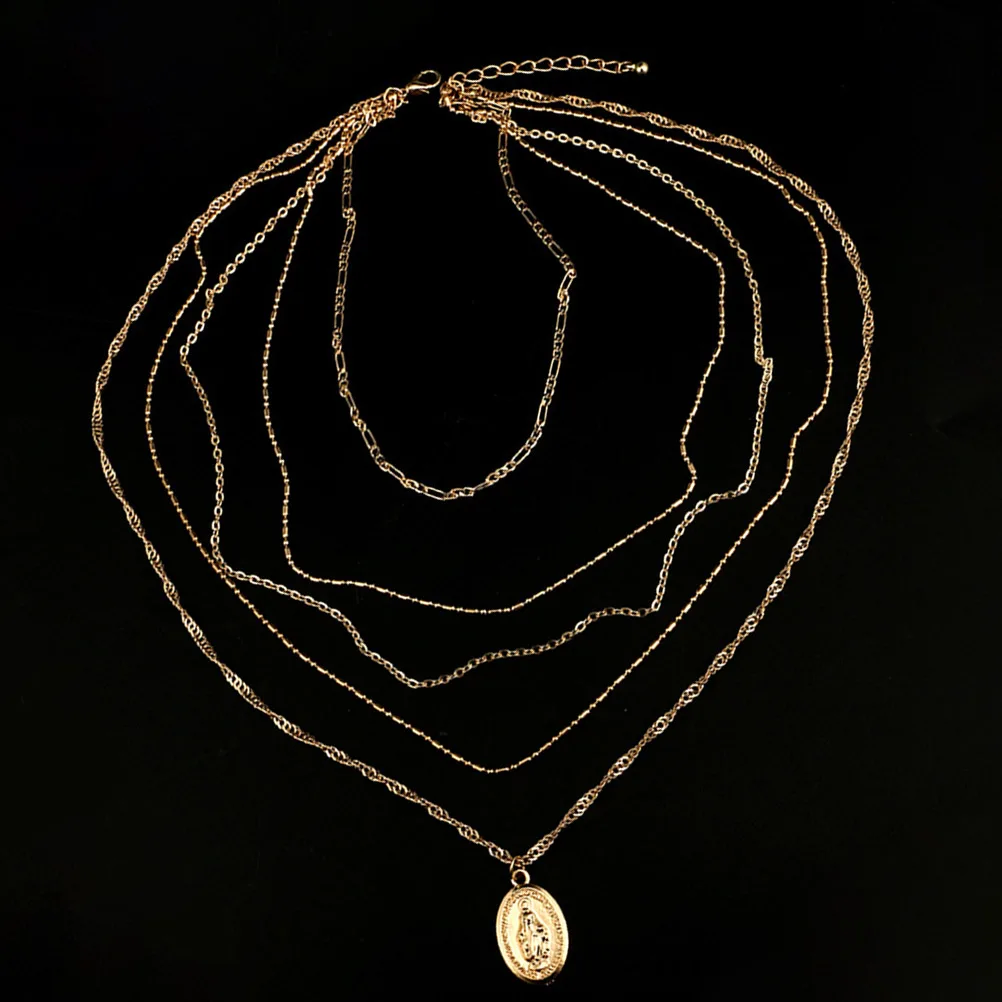 

5 Layered European and American Oval Pendant Necklace Women's Choker Necklaces for