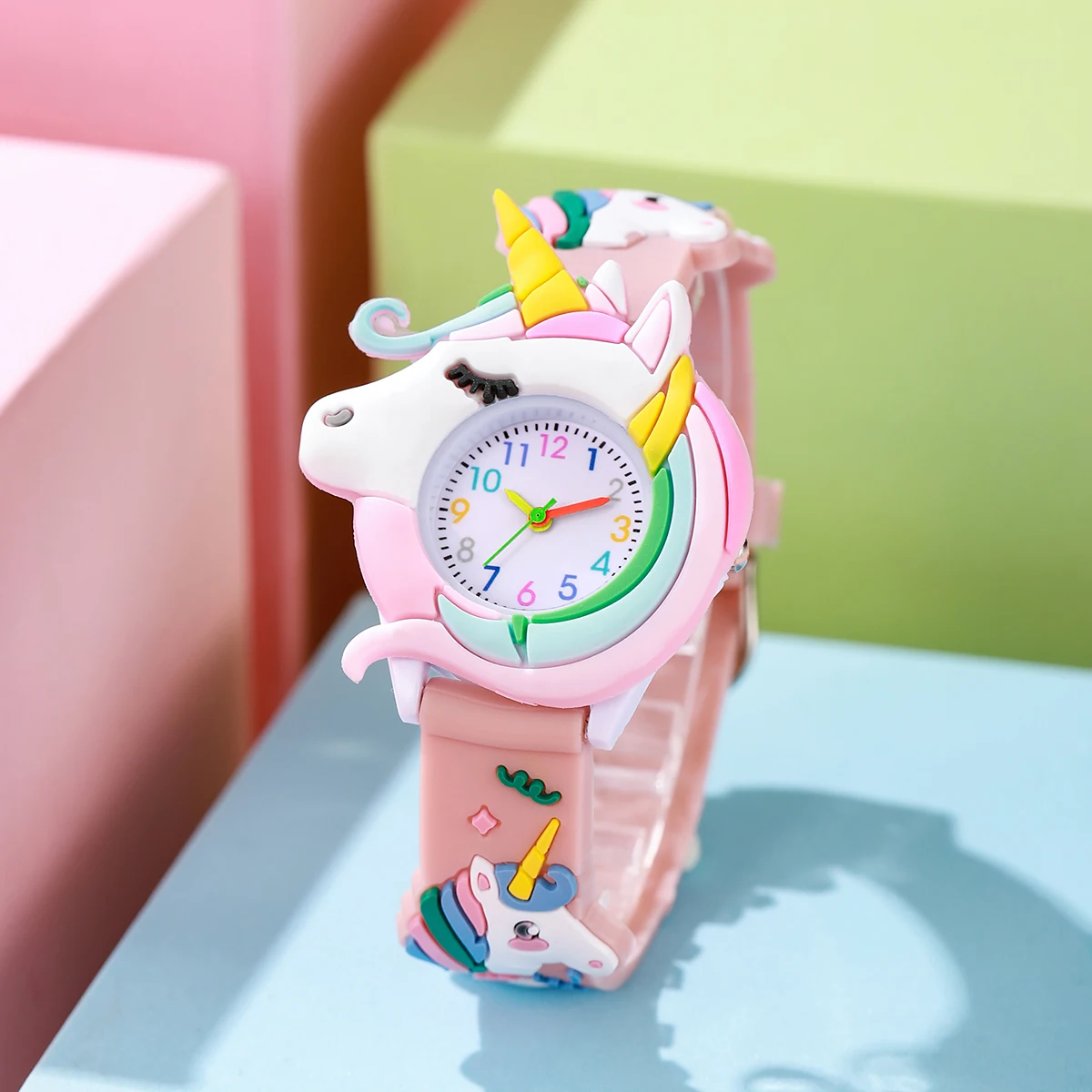 Cute Fashion Cartoon Unicorn Patch Arabic Scale Dial Silicone Quartz Watch