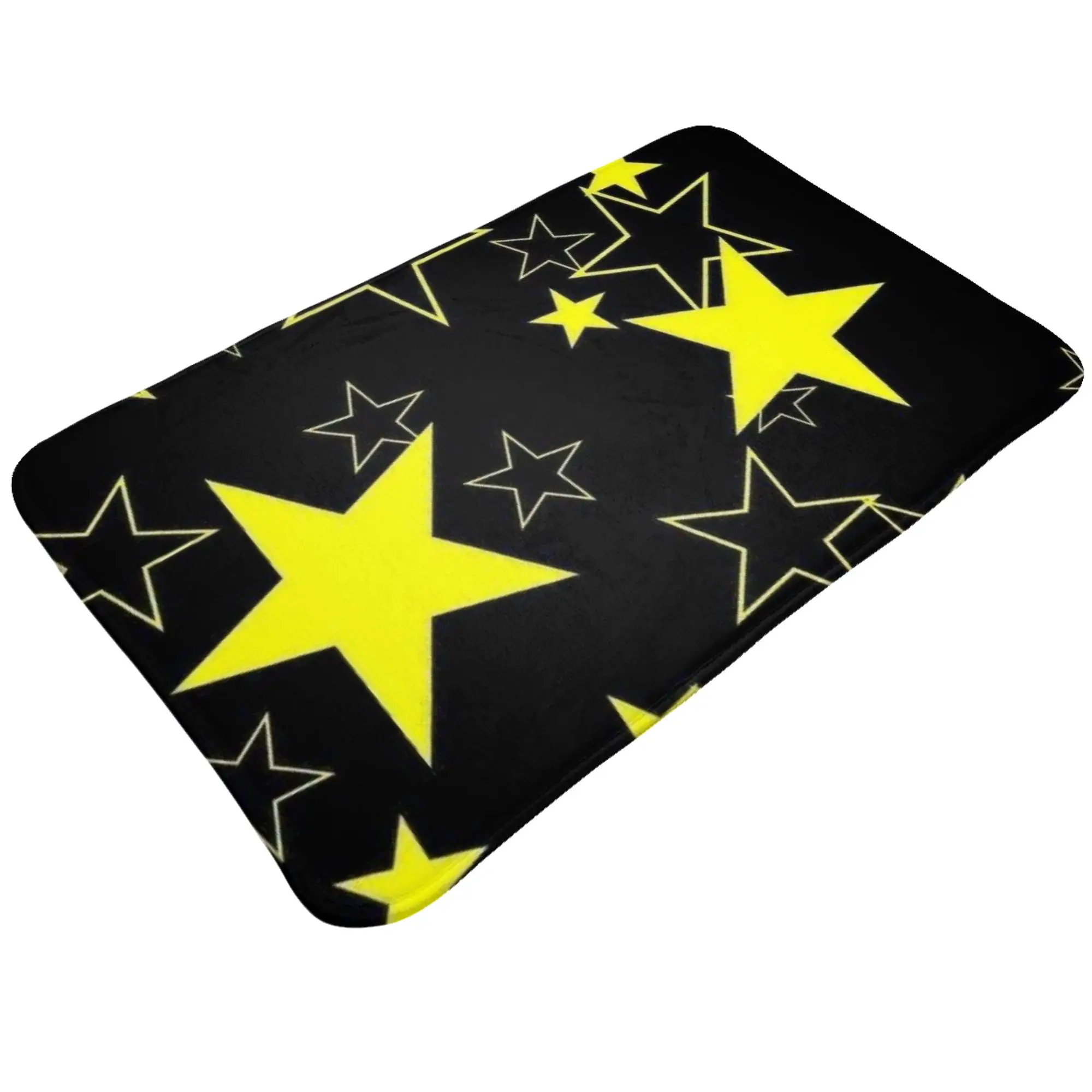 Bright Yellow Stars Black Night Sky Pattern Anti-Slip Doormat Bath Mat  Entrance Indoor Home Decor