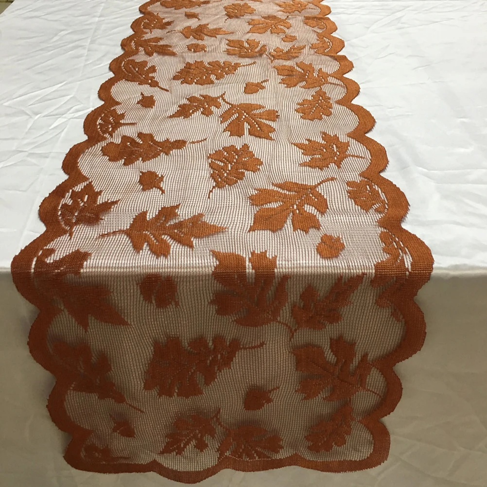 183X33Cm Table Flag Elegant Maple Hollow Out Tablecloth Polyester Stain Resistant Holiday Table Decoration Golden For