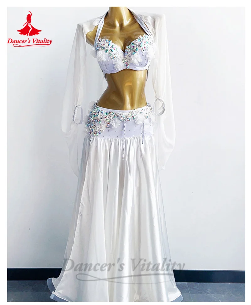 Belly Dance Performance Suit for Women Custom Chiffon Long Sleeves+bra+satin Skirt 3pcs Adult Child Oriental Bellydance Outfit