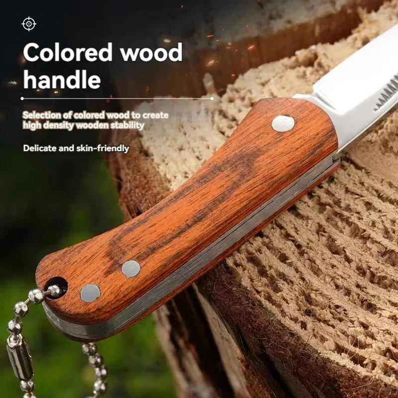 New Mini Stainless Steel Folding Knife Colorful Wood Portable Mini Keychain Unboxing and Opening Express Knife