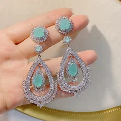HIBRIDE Charms Water Drop Design Dangle Earrings For Women Wedding Cubic Zircon Dubai Drop Earring Fashion Jewelry E-1124