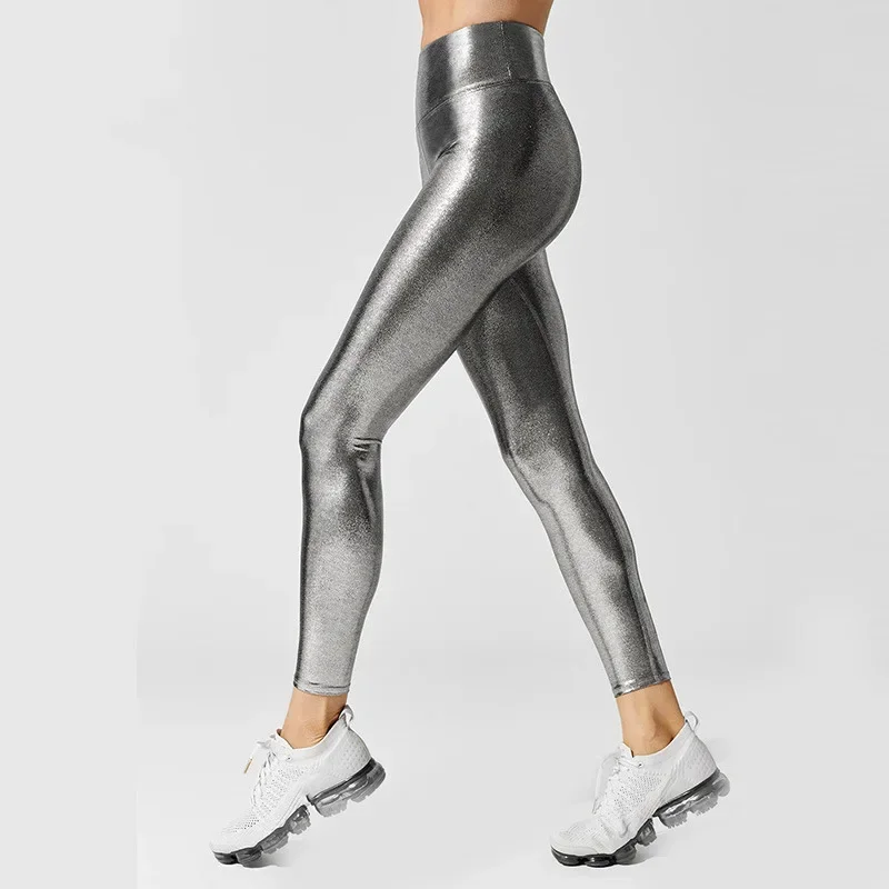 

Fitness Fashion Leather Gold Silver Jeggings Candy Color Trousers Women Shiny Metallic Sports Leggings Bright Pencil Pant