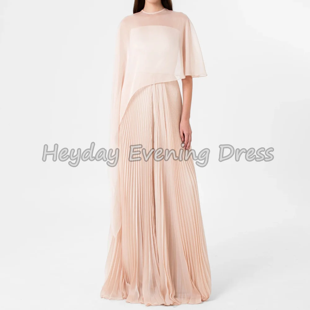 

Heyday Chiffon A-line O-neck Pleats Floor Length Simple Saudi Evening Dresses For Women 2025 Arab Eleagnt Party Dress
