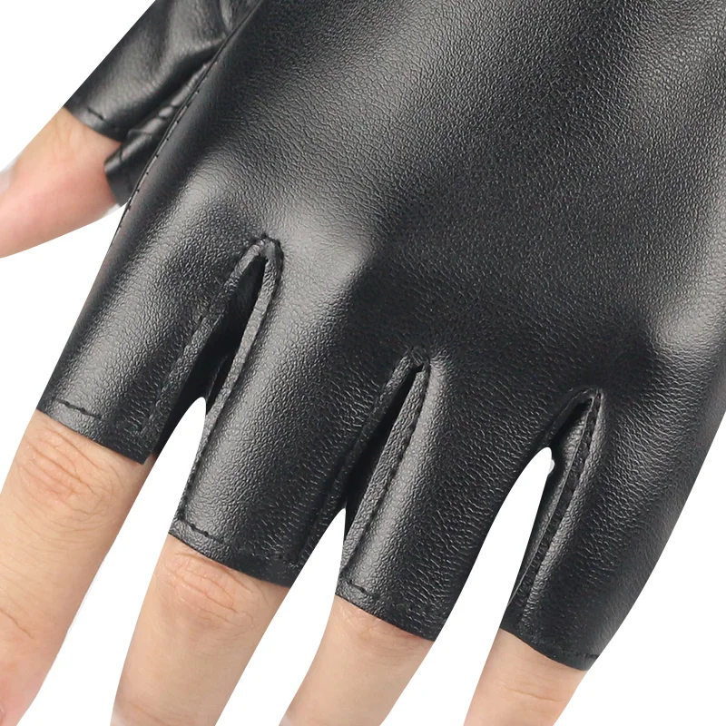 Leather gloves for men and women with half fingers, four seasons driving, exposed fingers, outdoor sports, plush insulation, ant