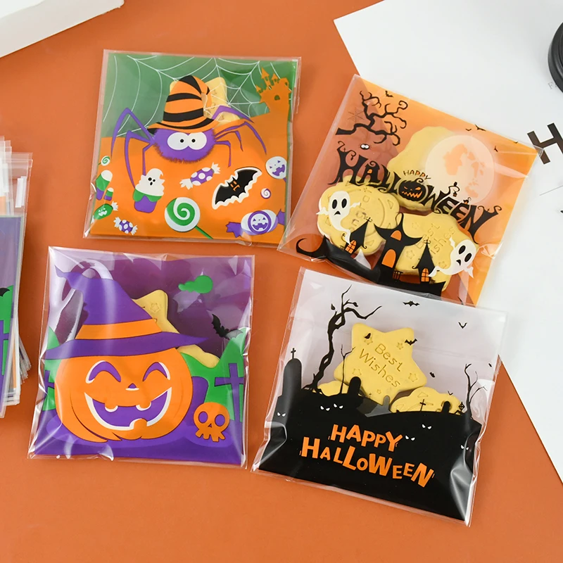 

100Pcs Halloween Candy Gift Bag Pumpkin Witch Ghost Packing Bag Halloween Party Decorations Kids Gift Trick Or Treat