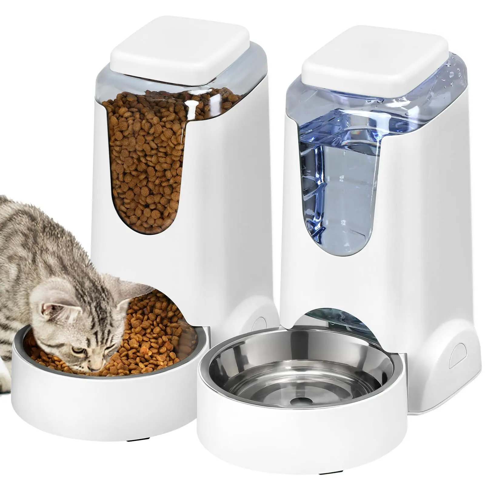 Dog Cat Feeder Automatic Cat Feeder and Water Dispenser with Stainless Steel Dog Bowl Gravity Self Feeding for Small Medium Pets