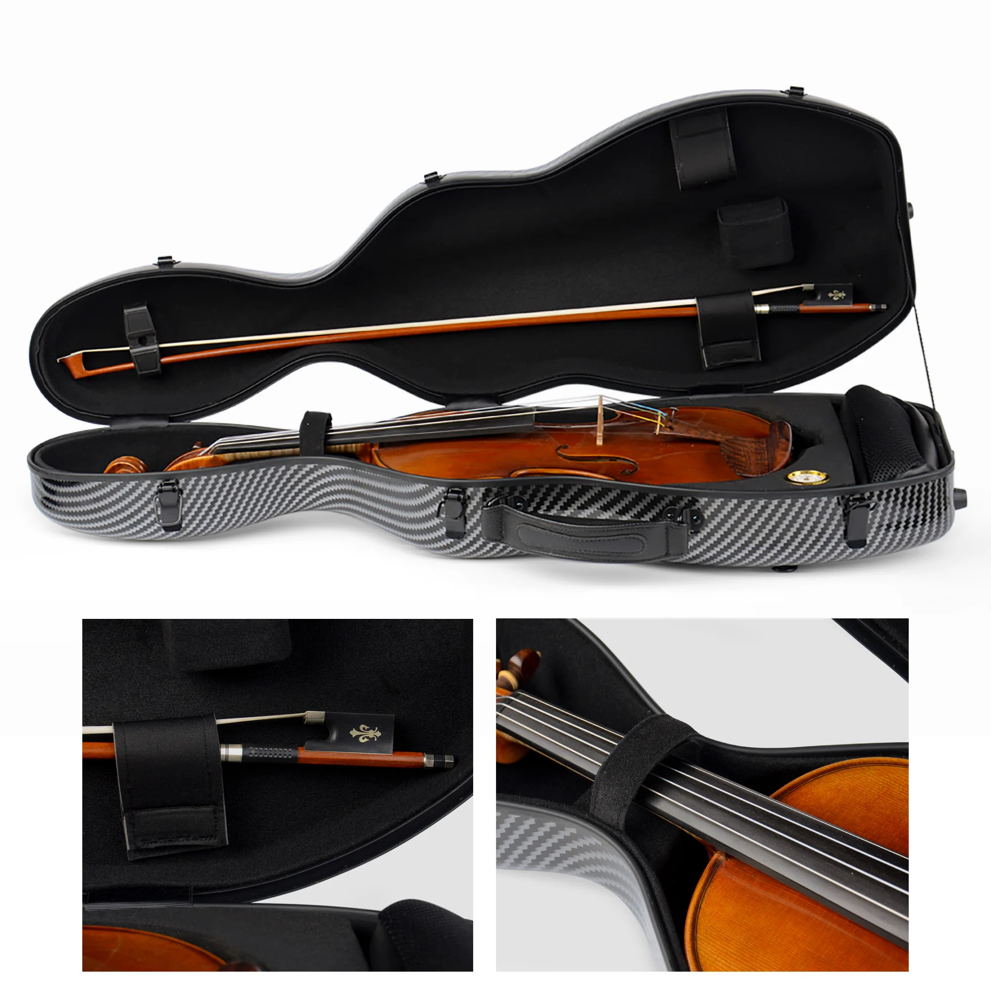 CHRISTINA Violin Case Carbon Fiber 4/4 Size Gourd Shape Multicolor Available with Double Shoulder Straps Waterproof Lightweight