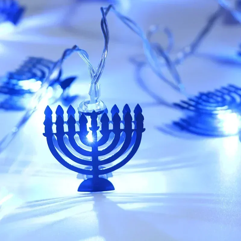 Jewish Star of David Hanukkah 9 lamps LED Light String,Menorah Candle Holder Festival Decorative Strip Light, Judaica Sabbath