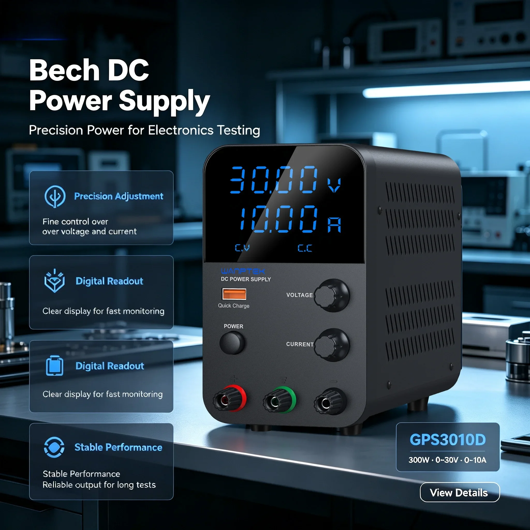 WANPTEK GPS/WPS/APS Adjustable DC Lab Power Supply, Memory Storage, USB Quick Charge, 4-Digit CC CV Voltage Regulator