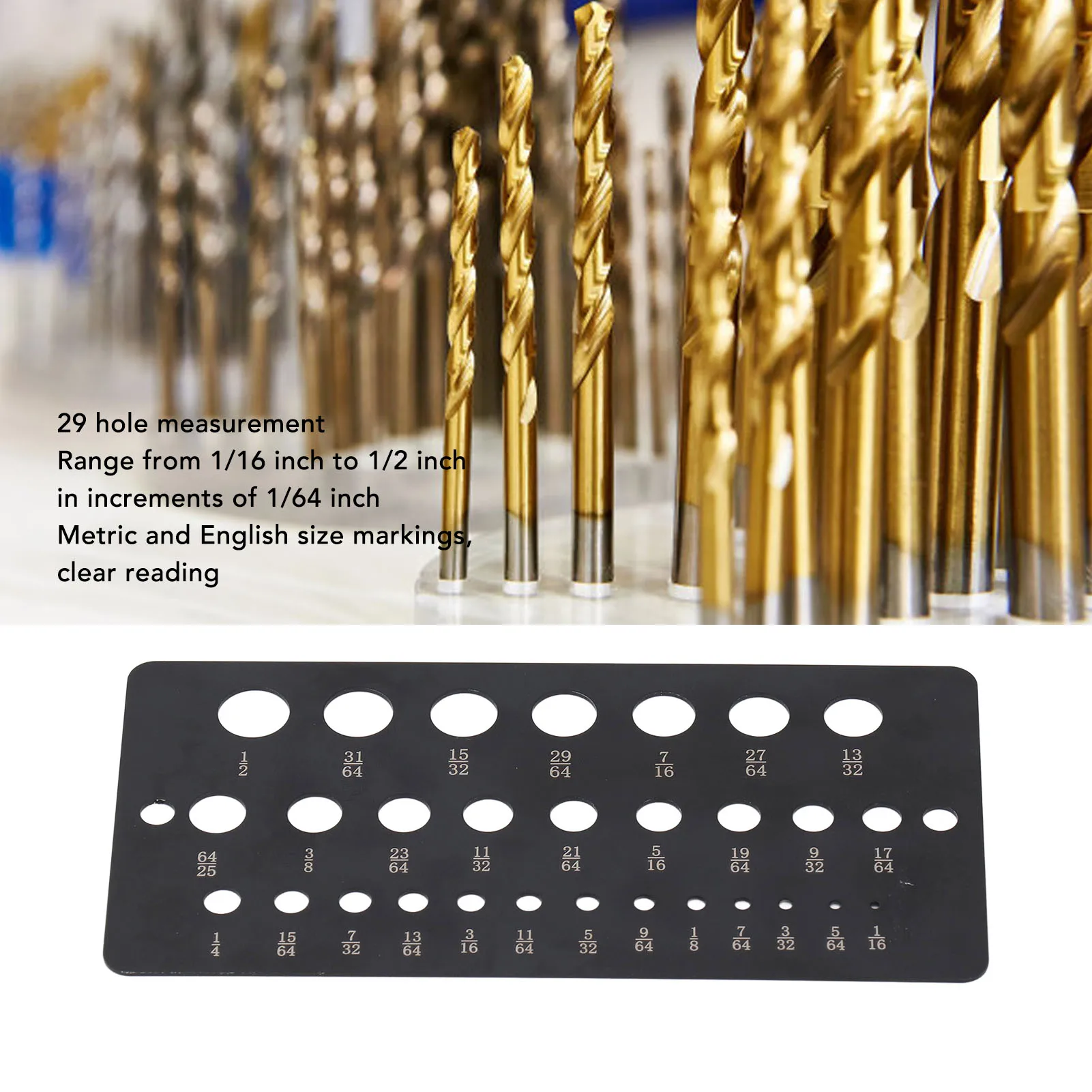 29Hole Drill Bit Gauge 1/16 To 1/2 Inch Decimal Metric Stainless Steel Drill Bit Size Checker Unmarked Bits Measuring Instrument