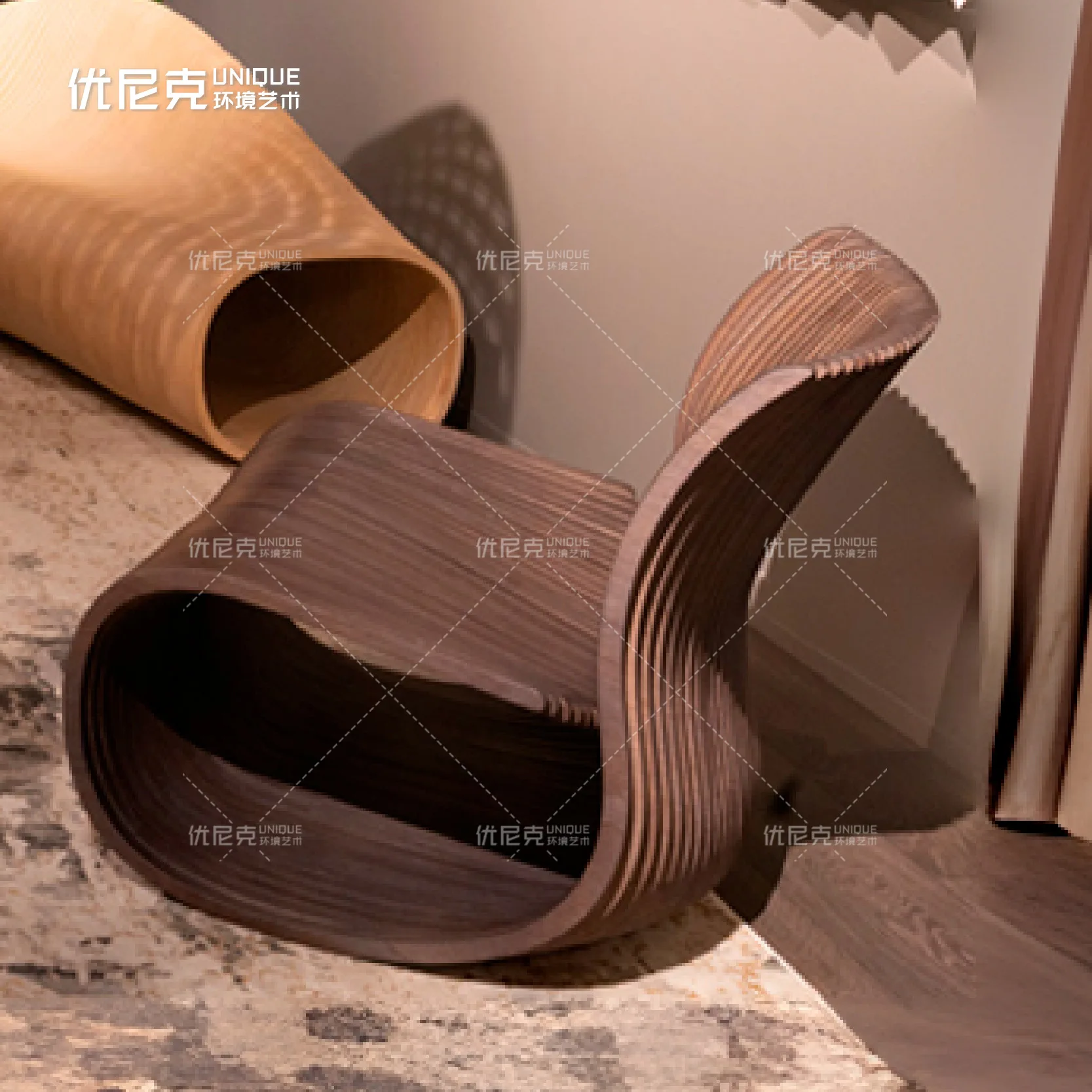 PYJ Solid Wood Sliced Hollow Single Sofa Shopping Mall Park Square Solid Wood Sofa Chair