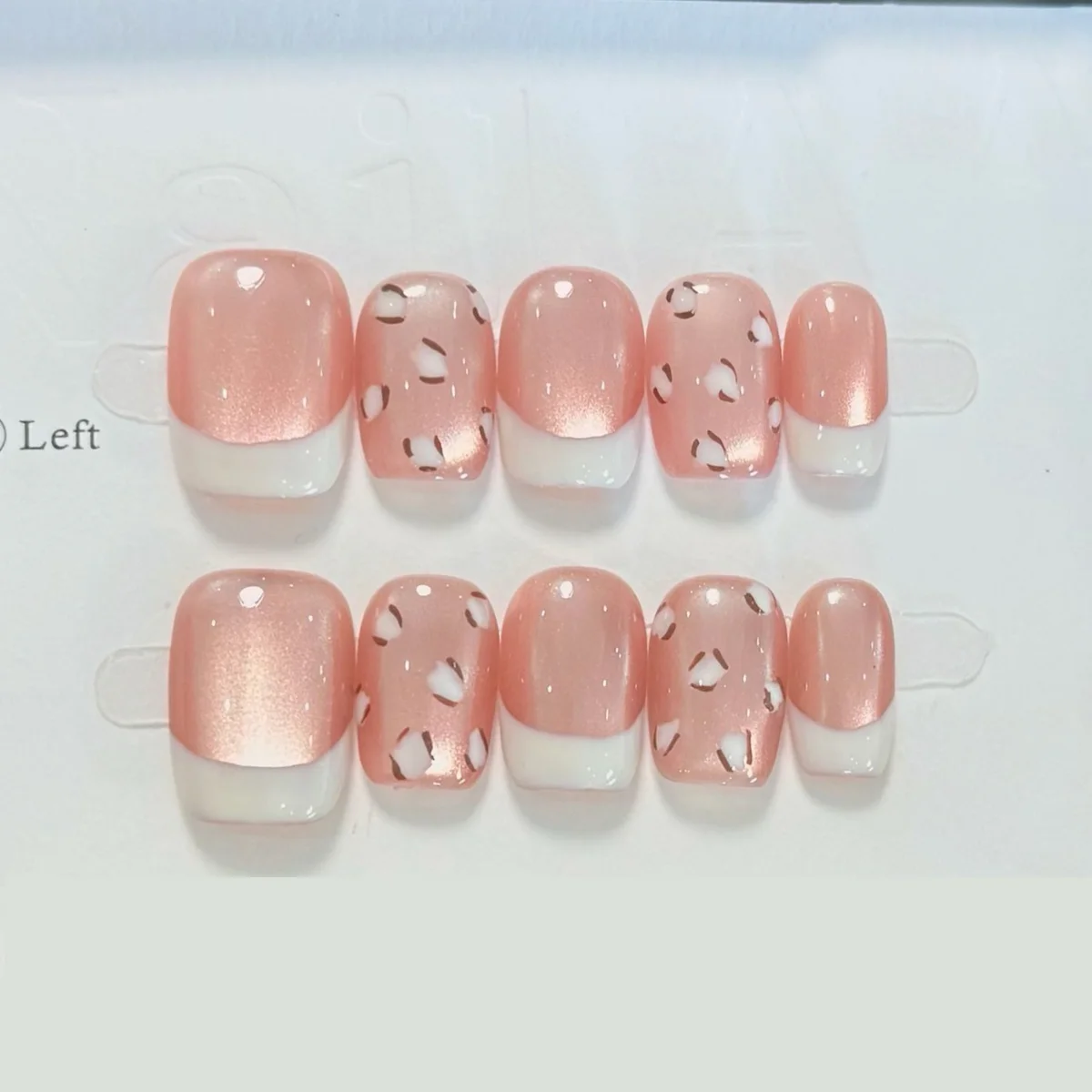 เล็บปลอมแบบกดติด 10 ชิ้น ทำมือ ลายหนังสีชมพู ลายเสือดาว ประดับกลิตเตอร์ ลูกปัดแก้ว ลายตาแมว สำหรับผู้หญิงและเด็กผู้หญิง ตกแต่งเล็บ