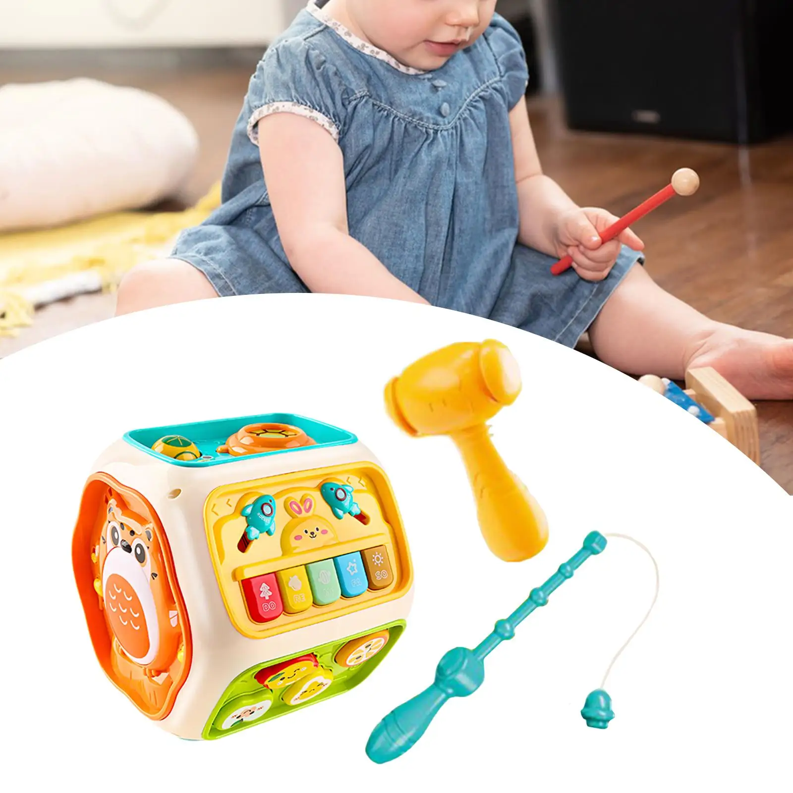 Infants Hand Drum Instruments Set Early Development Musical Multifunction Cube for Toddlers Kids 1 2 3 4 Year Old Holiday Gifts