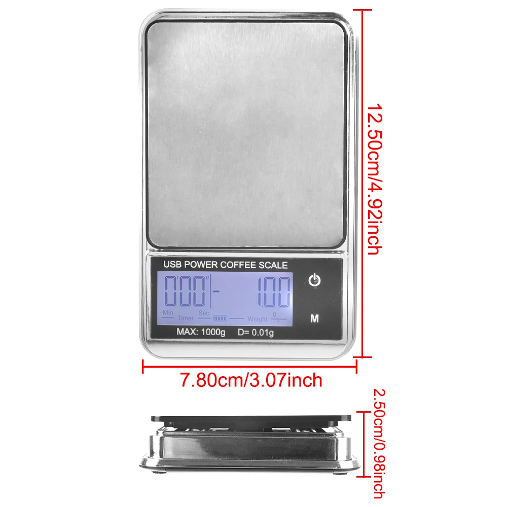 Digital Kitchen Coffee Scale Mini Pocket Scale Auto Timer High Precision Cyclic Rechargeable 1000g/0.01g Electronic Scale