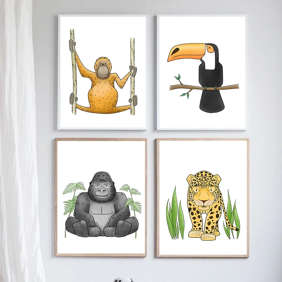 

Nordic Poster Tiger Orangutan Gorilla Panda Woodland Animal Wall Art Canvas Painting And Prints Nursery Wall Pictures Kids Room