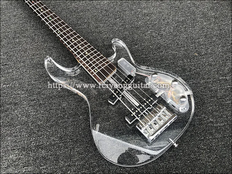 Electric Bass Guitar, Rosewood Fingerboard with LED Light, Acrylic Body,  5 Strings, High Quality Bass Guitar,Free shipping