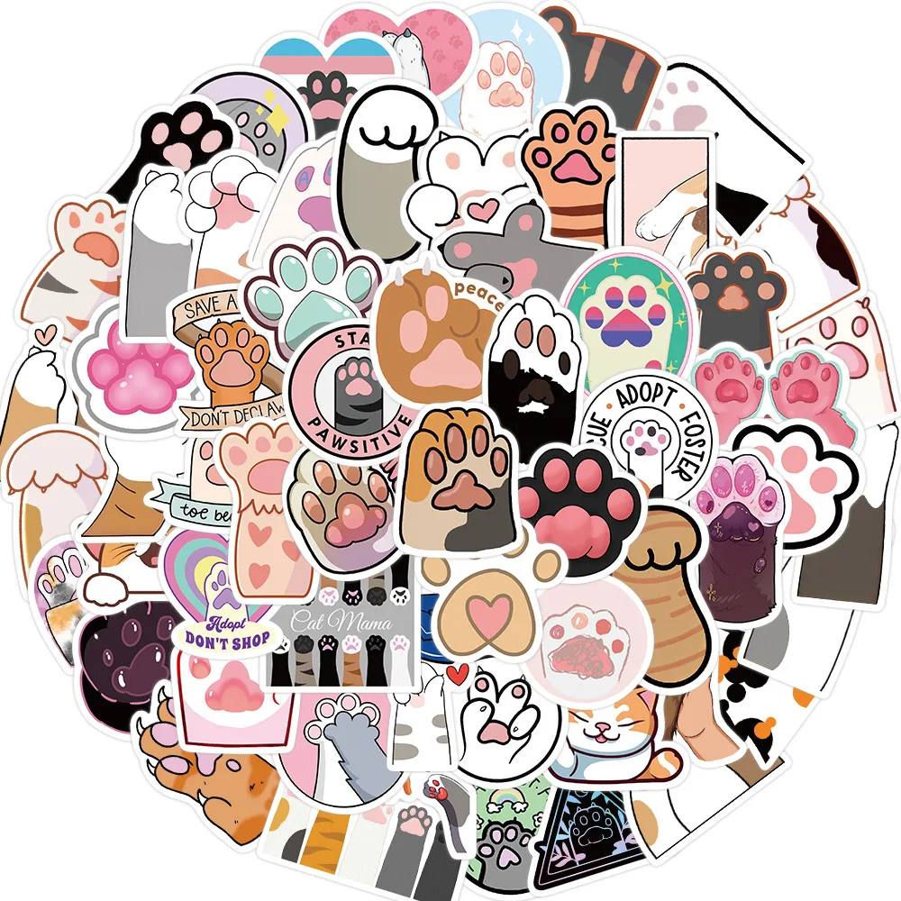 Kawaii Cat Paw Cartoon Adesivos para Crianças, Decalques Brinquedo, DIY Diário, Mala, Scrapbook, Laptop, Bicicleta, Graffiti, Animal, 10 Pcs, 30 Pcs, 61Pcs