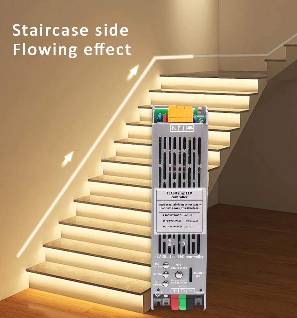5M 10M 15M WS2811 COB Fließendes Wasser Streifen Licht für 24V 400W PIR Motion Sensor LED Treppen Controller Treppe Beleuchtung Dekor – Detail 6