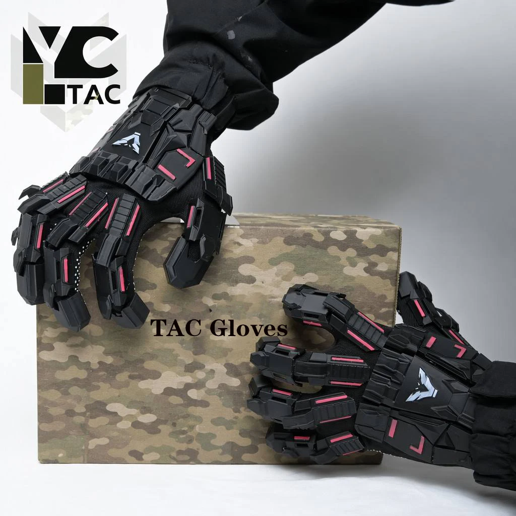 YCTAC Tactical Gloves Hard mechanical gloves Knuckle Airsoft Paintball Shooting Cyberpunk Mech Armor for Adult Cosplay Outdoor view 2