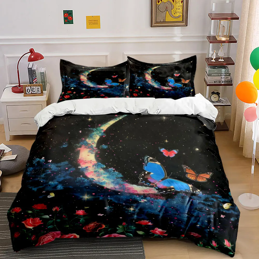 Moonlit Butterfly Garden Art Set, Multiple sizes kid's and adults' bedroom Exquisite 3PC bedding set, gift