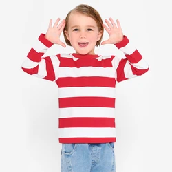 Toddler Boys Red and White Long Sleeve Striped Shirt Baby Christmas Halloween Costume Kids Photograft Clothes Street Clothing