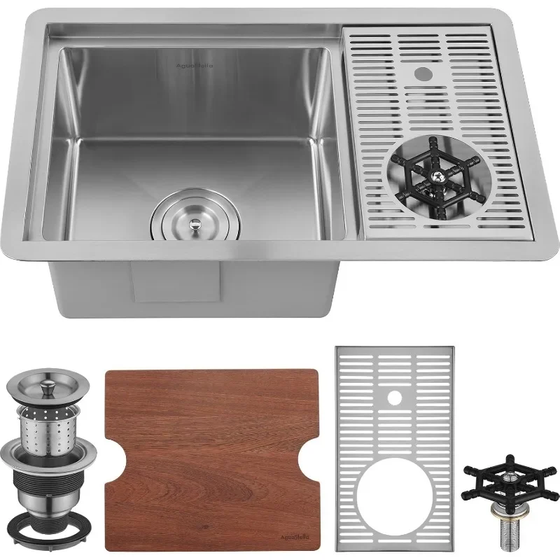 AguaStella Bar sink with glass rinser undermount kitchen sink with cutting board kitchen sink