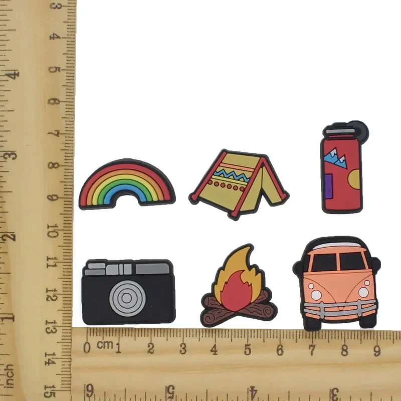 Camping Shoe Charms Accessories PVC Sun Temp Moutain Camera Rainbow Shoe Decoration for Wristband Clog Accessories Unisex DIY