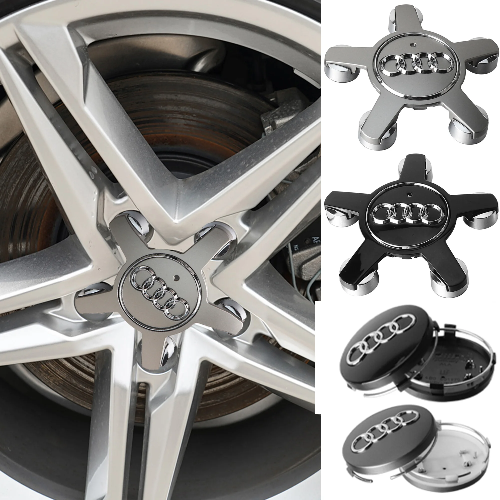 4PCS Car Original Wheel Center Cover Hub Cap for Audi Sline TT A1 A2 A3 A4 A5 A6 A7 A8 8P B6 B7 B8 C5 C6 C7 Q5 Q7 S2 S3 S4 S5 S6