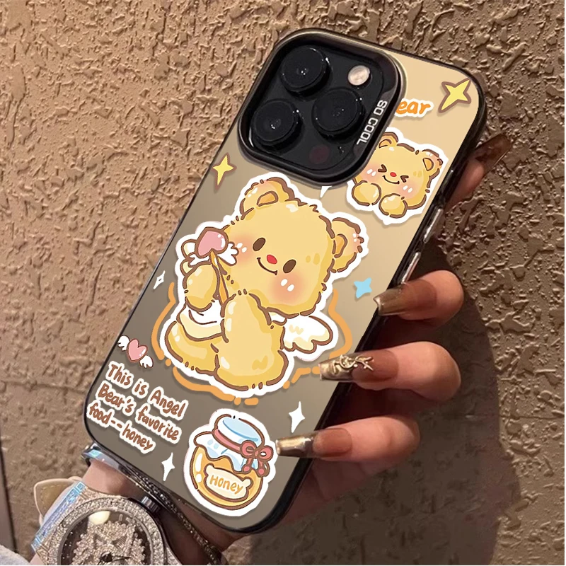 Cartoon Cute Butter Bear IMD Plating Case For iPhone 16 ProMax 15 14 13 12 11 Pro Max XS X XR 16 Plus Hard Matte PC Bumper Cover