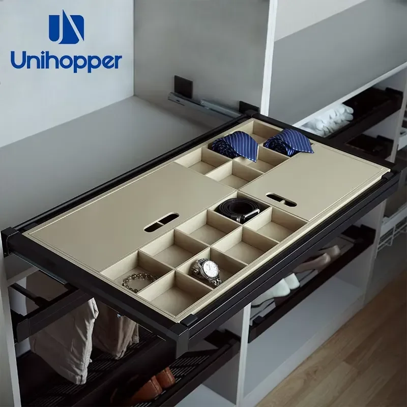 Unihopper Manufacturer Semi-open Wardrobe Accessories Pull Out Jewelry Storage Box with Soft Closing