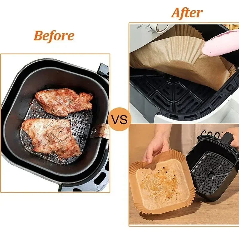 50/100/200/300Pcs Air Fryer Disposable Paper Liner Non-Stick Barbecue Plate Round Oven Pan Pad For 16/23cm Air Fryer Micro-Wave