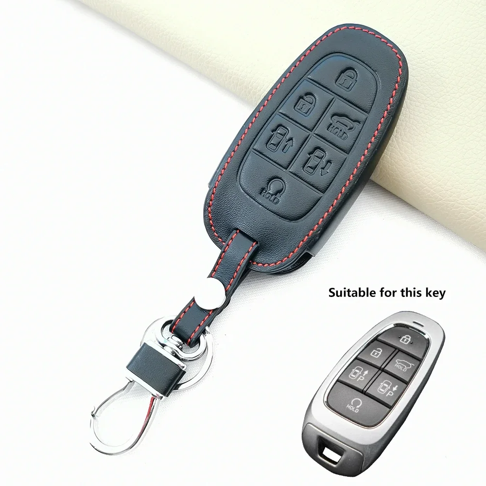 For Hyundai Sonata Nexo DN8 Santa Fe TM Tucson NX4 Staria Loniq 2020-2021 3 4 5 6 7 8 Buttons 100% Leather Key Fob Case Cover