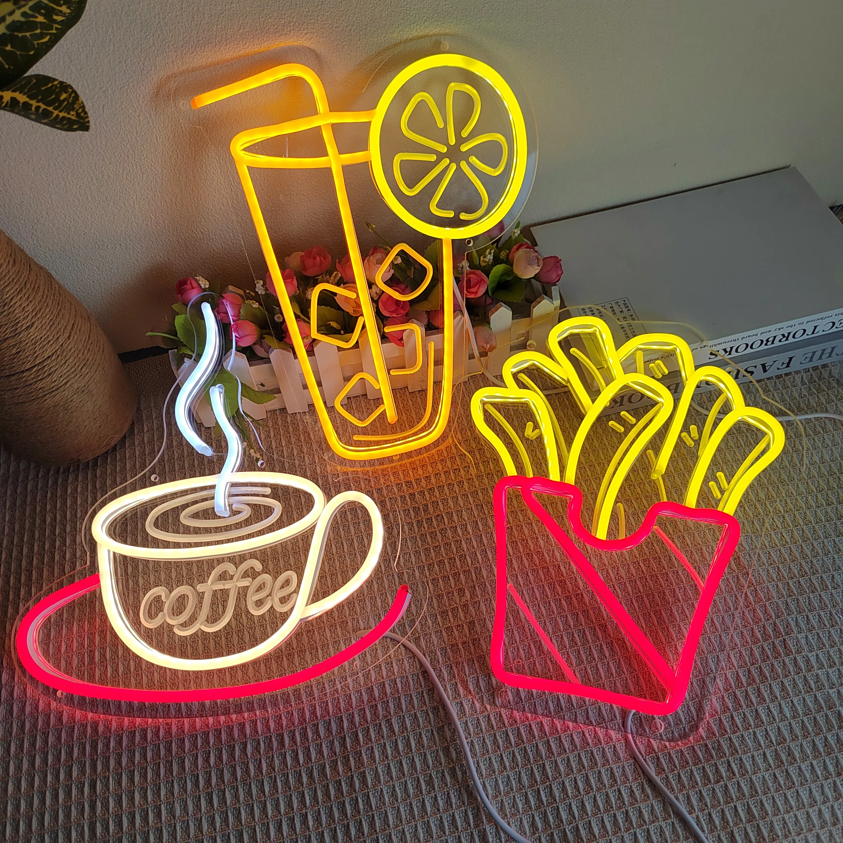 Neon Light Food Poster Signage Tin Painting Pizza Burger Advertising Plaque Restaurant Bar Club Shop Wall Art Decorative Panel